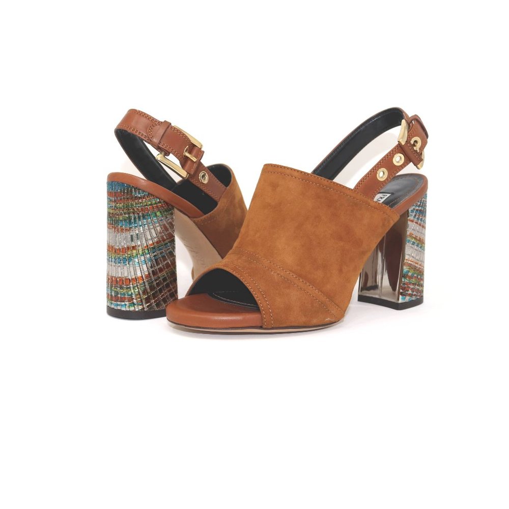 Francesco Sacco  38 NEW w/ Box Rainbow Mirror Chunky Slingback Bootie Heel